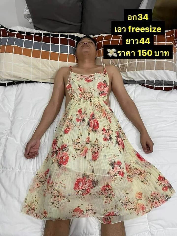 Esposa usa marido adormecido como modelo para vender roupas
