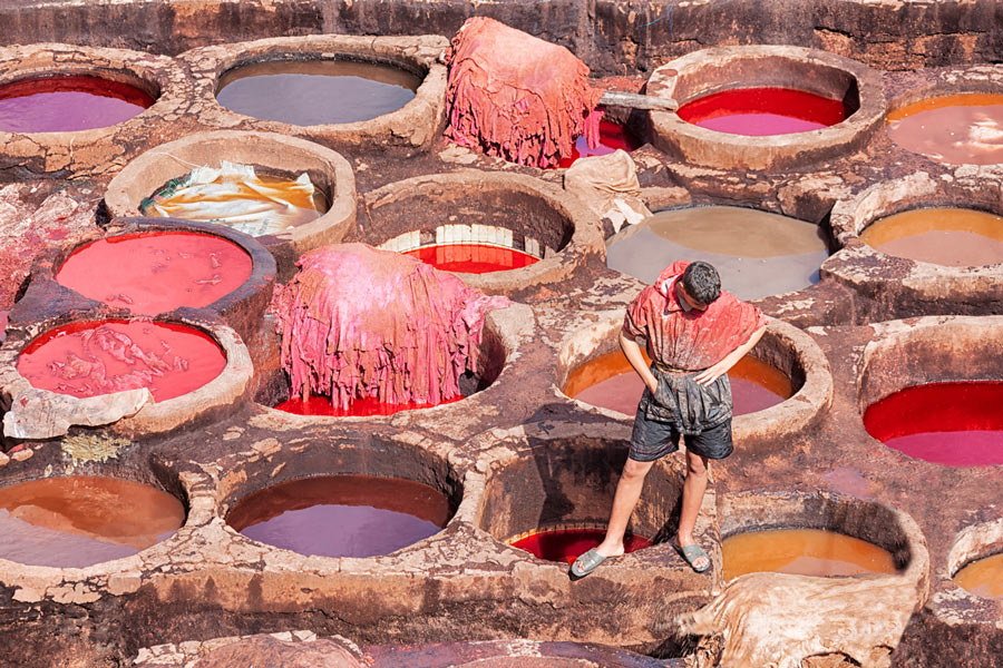Os antigos poços de curtume de Fez no Marrocos